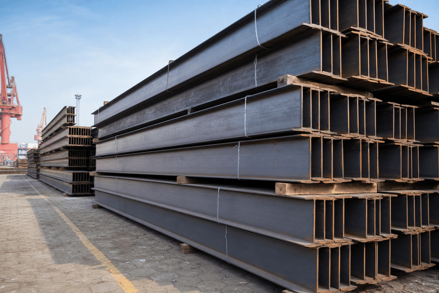 Structural steel beams ready for export